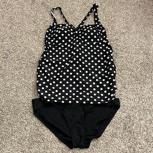 Motherhood Maternity Black and White Polka Dot Tankini Swimsuit L